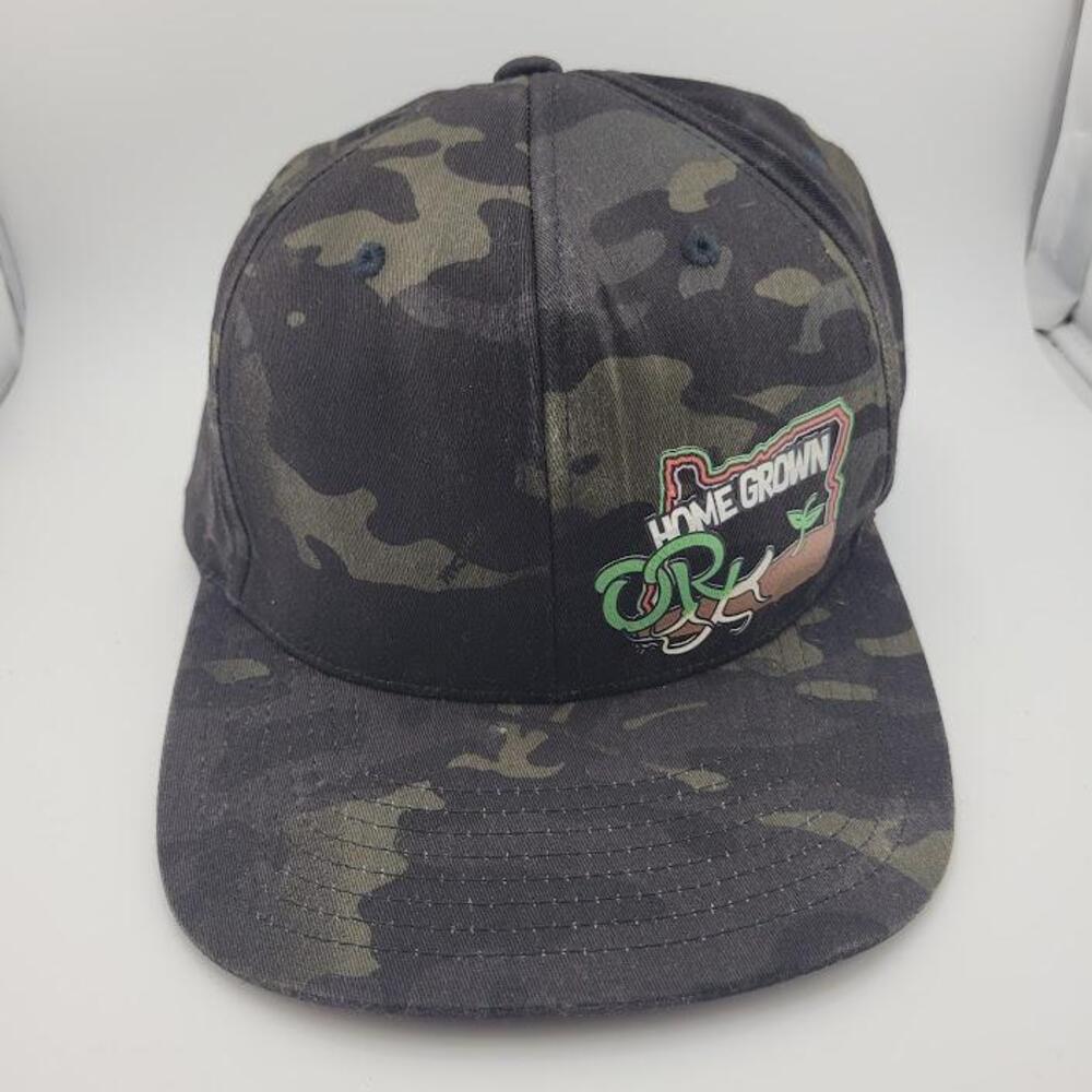 Home Grown Oregon Hat Cap Snap Back Mens One Size Black Camouflage Patch Beaver